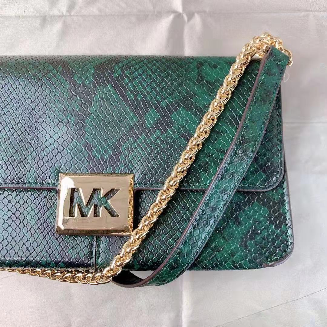 MICHAEL KORS 35F1G6SL3G Sonia Medium Snake Embossed Faux Leather Shoulder Bag In Racing Green MICHAEL KORS 35F1G6SL3G Sonia Medium Snake Embossed Faux Leather Shoulder Bag In Racing Green